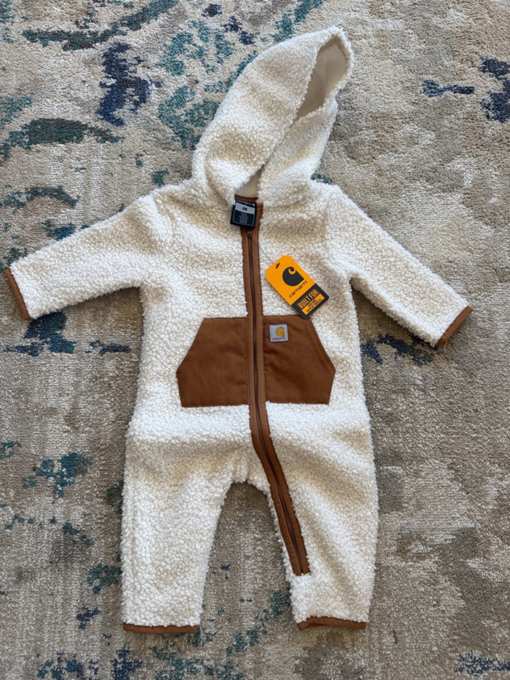 Carhartt Cream Sherpa Hooded One-Piece with Brown Pocket Accents